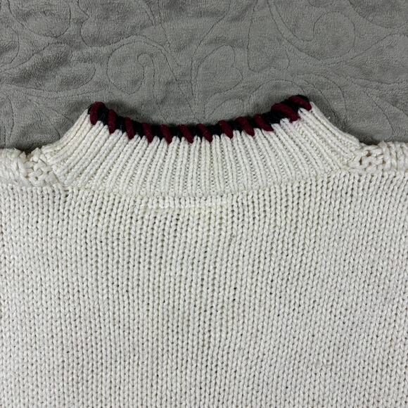 Vintage 90s Women's Cable Knit Sweater White Large Hand Knit Chunky Fisherman - Picture 7 of 8